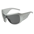 Futuristic Y2K oversized shield sunglasses with silver frame and geometric temples - Silver Frame Grey Lens