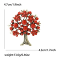 Golden Tree of Life brooch with red rhinestones and detailed size measurements - True Red