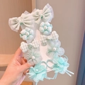 Set de barrettes vert menthe avec nœuds en dentelle et fleurs pour filles - Set de 10 pièces Fleur verte 343#