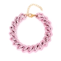 Pink heart-shaped chunky link necklace with adjustable gold-tone extender chain for pets - Pink