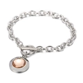 Bracelet en acier argenté avec fermoir OT et pendentif en cristal couleur champagne - Style Chaîne Argentée Strass Champagne (KB162166-Z)