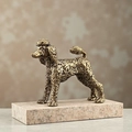 Antique brass poodle figurine with hammered texture on a stone base for home decor - Poodle