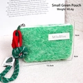 Neon green plush heart coin purse with colorful braided rope and metal buckle - Small Hexagon Style / Green