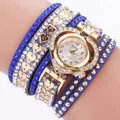 Navy blue multi-layer wrap leather bracelet watch with crystal heart dial for women - Blue