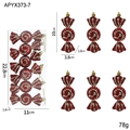 6-piece set of burgundy candy-shaped Christmas tree ornaments with white glitter and beads - Candy Style (6 pcs/box)