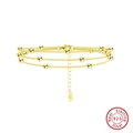Elegante pulsera de tres capas en plata de ley S925 dorada con cuentas moda - Longitud 16+5cm / Oro de 14K