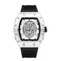 Reloj tonneau transparente para hombre con correa negra y esfera de calavera - Caja de regalo / Caja Transparente Correa Negra
