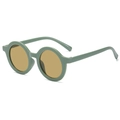 Retro round frame children sunglasses in matte morandi green with tinted tea lenses - Green Frame