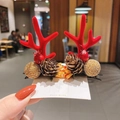 Christmas reindeer antler hair clips with pine cones and red berries on display card - 22# Gold Ball Pine Cone Red Antler Pair Clips