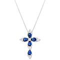 Detail of silver cross necklace featuring pear-cut blue crystals and white zircons - White Gold / Blue Zirconia Necklace