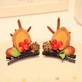 Christmas reindeer antler hair clips with brown felt, red berries and pine cones - Hair Clip 13# (Pair)
