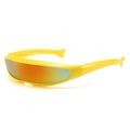 Futuristic yellow wrap sunglasses with iridescent lens for sci-fi sports and party style - Yellow Frame Red Mirror