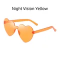 Frameless heart shaped sunglasses in night vision yellow tint for trendy fashion styling - Night Vision Yellow