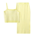 Conjunto de dos piezas para mujer con top de punto de cuadros amarillos y falda lápiz midi - Talla única / Amarillo