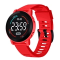 Red sporty digital watch with silicone breathable strap and round LED display screen - Red