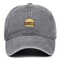 Vintage washed grey baseball cap with burger embroidery in a classic 6-panel design - Adjustable / Gray