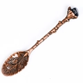 Vintage bronze coffee spoon with floral relief pattern and black crystal stone accent - Crushed Stone Style / Obsidian