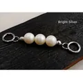 Shiny silver pearl bag strap extender with white beads and round spring buckles - Pearl Extension Chain (Silver Hardware)