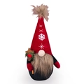 Gnomo de Navidad con gorro rojo de copos sosteniendo piña y estrella de madera - Gnomo de Sombrero Rojo Con Estrella de Madera / Rojo