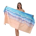 Double-sided velvet beach towel featuring wave print and ENJOY SUMMER TIME slogan - B41-Enjoy Summer Time Wave