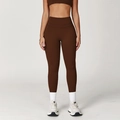 High-waisted brushed yoga leggings in chocolate brown with seamless tummy control design - Chocolate Brown