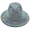 Sparkling handmade rhinestone fedora hat with iridescent AB crystals on black wool felt - Dazzling Color AB (04 Color Flat Brim Rhinestone)