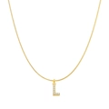 Golden snake chain necklace with sparkling letter L pendant featuring micro-pave zircon crystals - Letter L