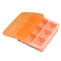 Pink silicone baby food mold with 9 compartments, animal patterns, and orange lid - Small 9-Hole Supplement Grid / Pink