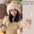 Winter plush trapper hat with cute antlers and fluffy pom-poms in beige and brown - Chic Style Plush Hat / Beige
