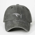Vintage washed dark grey cotton baseball cap with embroidered whale and adjustable strap - Army Green
