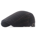 Berretto newsboy classico in cotone nero con motivo a quadri marroni e fibbia in bronzo - Regolabile / Nero