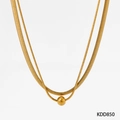 Gold double layer necklace featuring a flat snake chain and a polished bead pendant - Double Layer Snake Chain Necklace (KDD850)