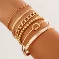 Detailed view of 5-piece gold bracelet set with curb, snake and beaded chains for women - Gold 4715