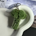 Handmade green wool felt broccoli keychain with cute smiley face on white heart tray - Special Broccoli