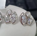 Orecchini geometrici argento con zirconi tondi ovali e pietre rettangolari - Placcato Argento Zirconia Bianca