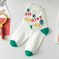 Calze natalizie bianche e verdi con motivi festivi a maglia e grafiche di alberi - Taglia unica / Bianco