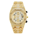 Men's gold iced-out chronograph watch with full diamond setting and three sub-dials - Gold