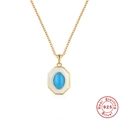 Detailed close-up of S925 silver necklace with turquoise in gold octagonal pendant - Gold Octagon - Blue Turquoise