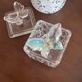 Iridescent butterfly hair claw with clear crystal textured square storage box set - Mermaid Iridescent Butterfly Claw Clip / Pearlescent Mermaid Color