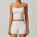 Ensemble de yoga blanc avec débardeur dos nu et short de sport taille haute - Gilet 8519 + Short 8519 Gris Perle / S
