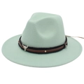 Mint green wool felt wide brim fedora with black rope and bull skull ornament - Mint Green