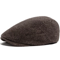 Casquette plate classique à chevrons marron foncé et beige en mélange de laine - Réglable / Kaki
