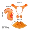 4-piece orange squirrel costume set with plush ears headband, tail, bowtie and tutu skirt - Amber Squirrel Ears 3pcs Set + Light Brown Tutu Skirt