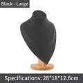 Large black velvet necklace display bust with wooden base for professional jewelry exhibit - Black