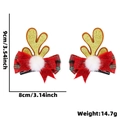 Christmas reindeer antler hair clips with red bows and size dimensions displayed - White Ball Bowtie Gold Glitter Antler Style