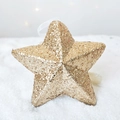 Stella di Natale dorata scintillante con glitter e nastro bianco per albero di Natale - Stella Oro