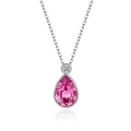 S925 sterling silver necklace featuring a pear-shaped pink crystal teardrop pendant - Necklace / Pink
