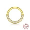 S925 Sterling Silver Gold Hoops with 13 Round Zircons for Cartilage Piercing - Style #2 / Gold