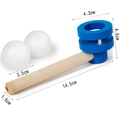 Detailed dimensions of wooden floating ball toy showing 14.5cm length and components - Blue