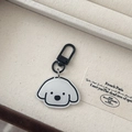 Cute acrylic dog keychain with minimalist white puppy face and black matte metal clasp - White Dog